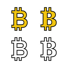Set of Bitcoin sign icons. Crypto currency symbol. Blockchain. Cryptocurrency