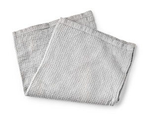 Fototapeta premium Kitchen grey folded table cloth isolated on white background. Top view of napkin.