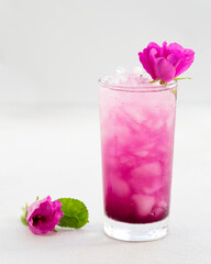 Colorful summer refreshing drink with ice. Cold alcoholic cocktail.