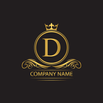 Golden letter D template  logo Luxury letter with crown.  Monogram alphabet . Beautiful royal initials letter.