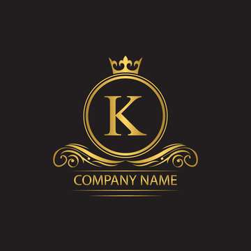 Golden letter K template  logo Luxury letter with crown.  Monogram alphabet . Beautiful royal initials letter.