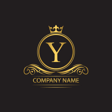 Golden letter Y template  logo Luxury letter with crown.  Monogram alphabet . Beautiful royal initials letter.