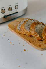 Healthy Breakfast with whole grain bread cooked in a toaster