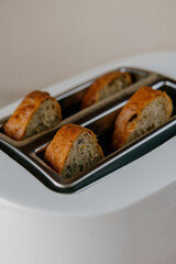 Healthy Breakfast with whole grain bread cooked in a toaster