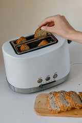 Healthy Breakfast with whole grain bread cooked in a toaster