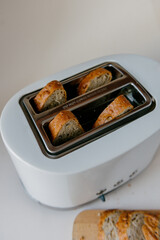 Healthy Breakfast with whole grain bread cooked in a toaster