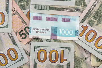 Fototapeta na wymiar money concept exchange. dolla to uah gryvna bills