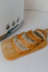 Healthy Breakfast with whole grain bread cooked in a toaster