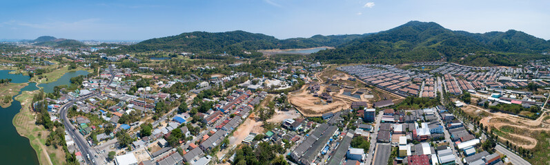 Fototapeta na wymiar Panorama landscape kathu district Phuket Thailand from Drone camera High angle view.
