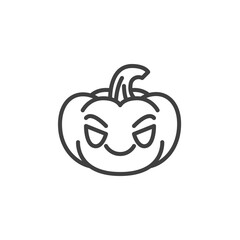 Pumpkin face smile line icon. linear style sign for mobile concept and web design. Halloween pumpkin emoji outline vector icon. Symbol, logo illustration. Vector graphics