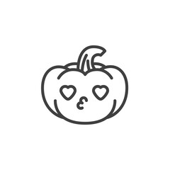 Pumpkin kissing face with heart eyes emoticon line icon. linear style sign for mobile concept and web design. Pumpkin emoji in love outline vector icon. Symbol, logo illustration. Vector graphics