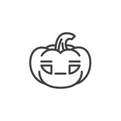 Pumpkin neutral face emoticon line icon. linear style sign for mobile concept and web design. Halloween pumpkin emoji outline vector icon. Symbol, logo illustration. Vector graphics