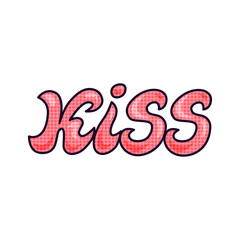 Kiss. Hand-drawn creative lettering isolated on a white background. Design for holiday greeting cards and invitations for wedding day and Happy Valentine's Day. Sticker. Vector
