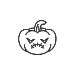 Stitched pumpkin mouth emoji line icon. linear style sign for mobile concept and web design. Halloween pumpkin emoticon outline vector icon. Symbol, logo illustration.