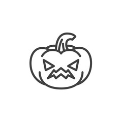 Annoyed pumpkin face emoji line icon. linear style sign for mobile concept and web design. Angry pumpkin emoticon outline vector icon. Symbol, logo illustration. Vector graphics