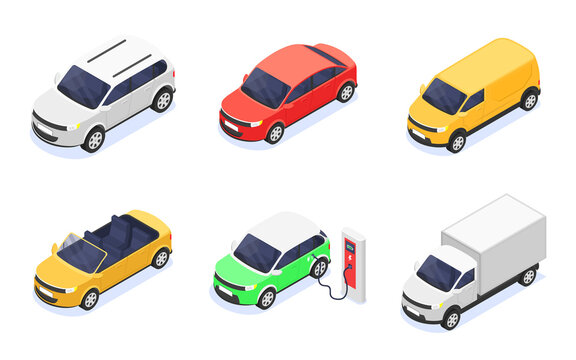 Set of isolated cars on a white background.