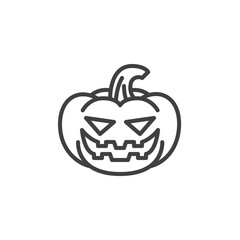 Laughing pumpkin face emoji line icon. linear style sign for mobile concept and web design. Halloween pumpkin emoticon outline vector icon. Symbol, logo illustration. Vector graphics