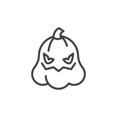 Spooky halloween pumpkin face emoticon line icon. linear style sign for mobile concept and web design. Horror pumpkin emoji outline vector icon. Symbol, logo illustration. Vector graphics