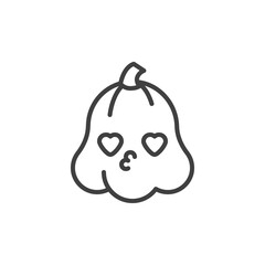 Romantic Halloween pumpkin face line icon. linear style sign for mobile concept and web design. Kissing pumpkin emoji outline vector icon. Symbol, logo illustration. Vector graphics