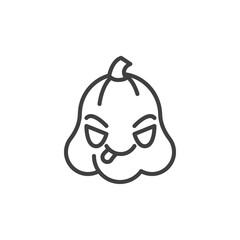 Pumpkin face savoring food line icon. linear style sign for mobile concept and web design. Pumpkin showing tongue outline vector icon. Symbol, logo illustration. Vector graphics