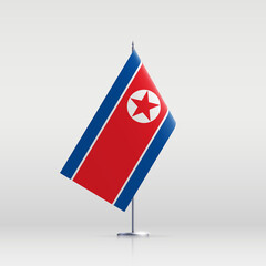 North Korea flag state symbol isolated on background national banner. Greeting card National Independence Day Democratic People's Republic of Korea. Illustration banner realistic state flag of DPRK.