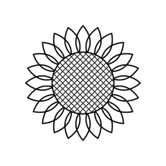 Sunflower icon. Vector illustration. Simple style. Black element outline on white background. Great for the design of banners, elements of decoration, logo, label, stickers, cards, prints, etc.