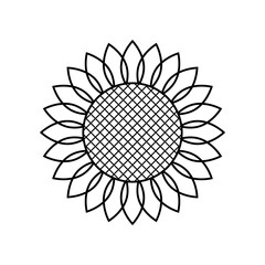 Sunflower icon. Vector illustration. Simple style. Black element outline on white background. Great for the design of banners, elements of decoration, logo, label, stickers, cards, prints, etc.