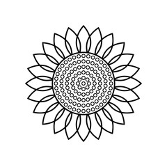 Sunflower icon. Vector illustration. Black simple outlines. Isolated element on white background. Great for the design of banners, decoration, logo, label, stickers, cards, textiles, prints, etc.