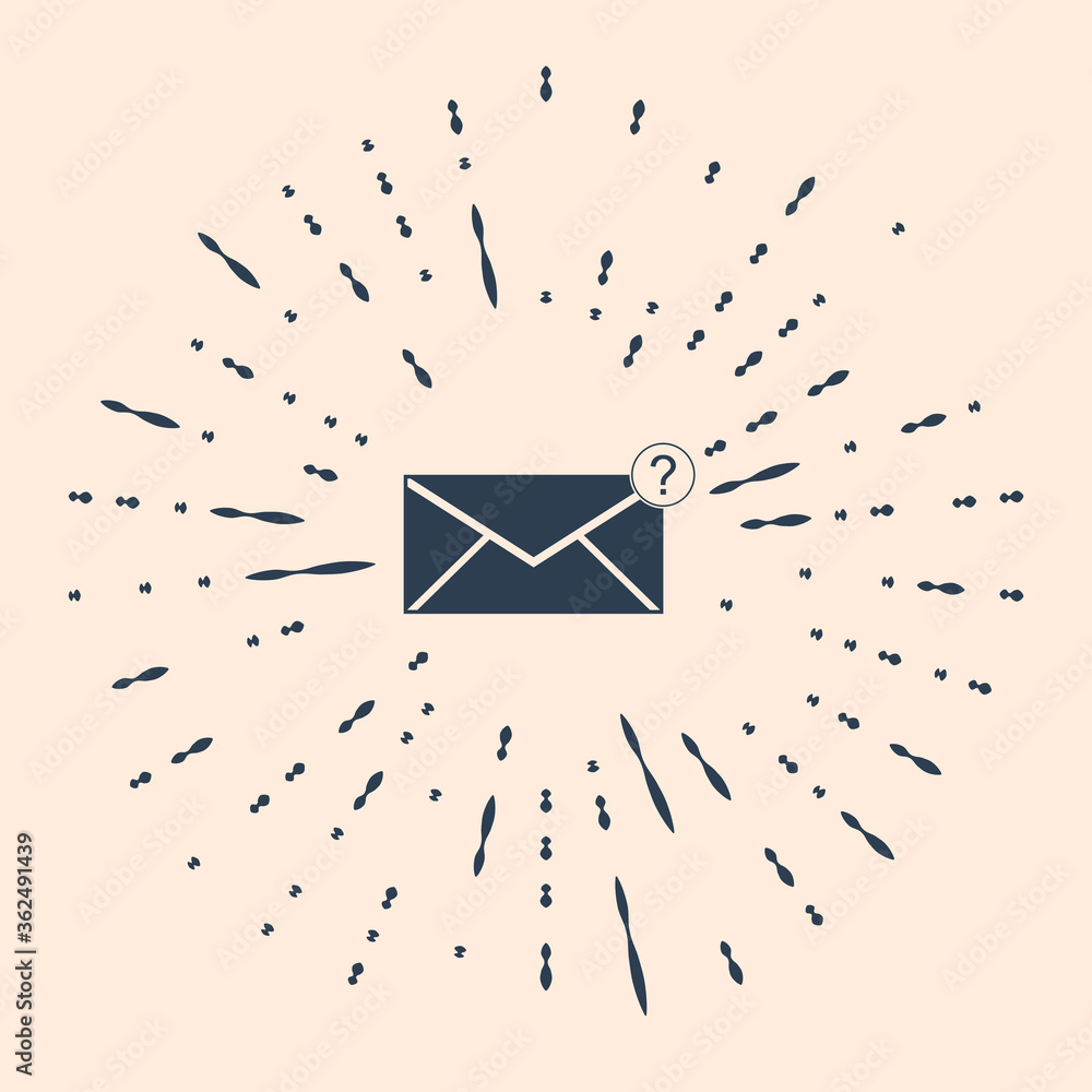 Poster black envelope with question mark icon isolated on beige background. letter with question mark symbo