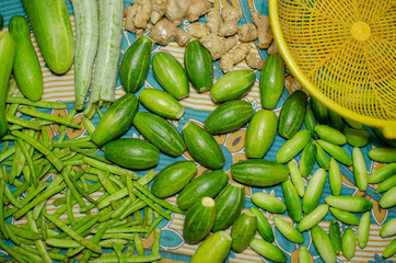 Fresh Indian green vegetables on cloth