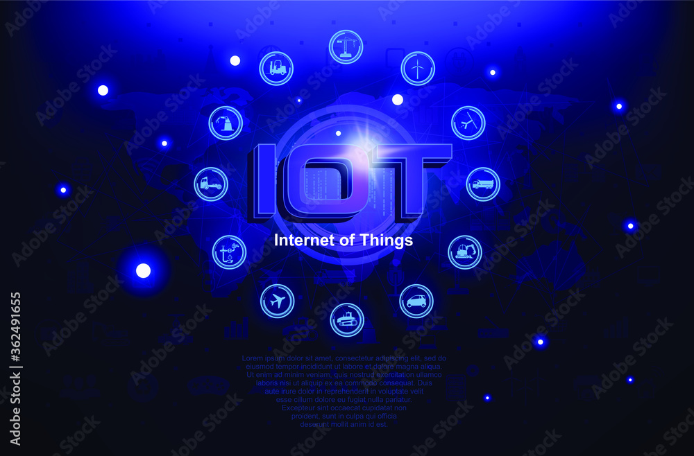 Aufkleber internet of things iot. new network concept for connected devices. network of world connections on f