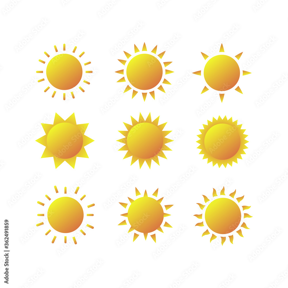 Poster sun icon design set modern style for design element background