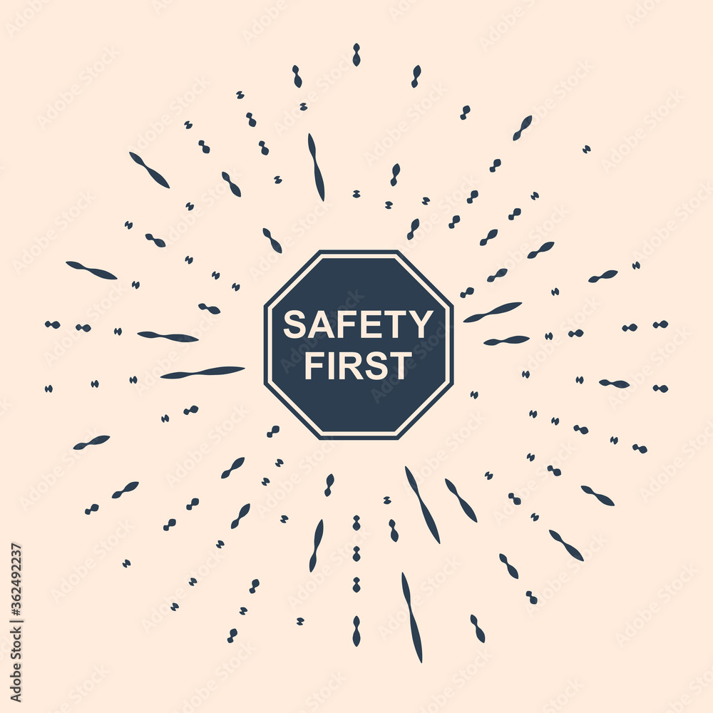 Poster black safety first octagonal shape icon isolated on beige background. abstract circle random dots. v