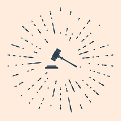Black Judge gavel icon on beige background. Gavel for adjudication of sentences and bills, court, justice, with a stand. Auction hammer symbol. Abstract circle random dots. Vector Illustration