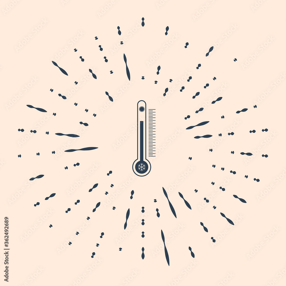 Poster black thermometer with scale measuring heat and cold, with sun and snowflake icon isolated on beige 
