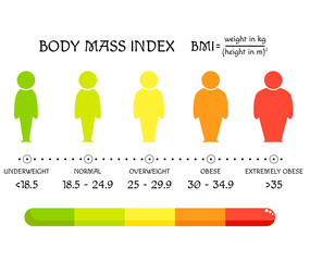 BMI concept. Body shapes from underweight to extremely obese - obrazy, fototapety, plakaty
