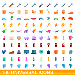 100 universal icons set. Cartoon illustration of 100 universal icons vector set isolated on white background