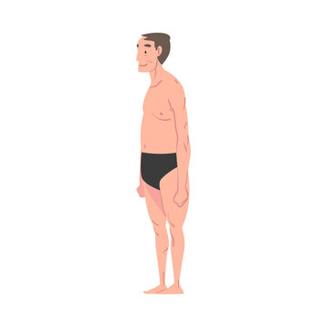 Mature Overweight Man in Underwear, Male Body Type Cartoon Style Vector Illustration on White Background
