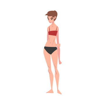 Slender Young Woman in Underwear, Slim Female Figure Type Cartoon Style Vector Illustration on White Background