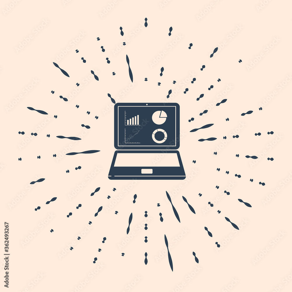 Poster black laptop with graph chart icon isolated on beige background. report text file icon. accounting s
