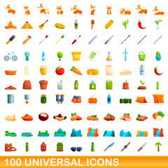 100 universal icons set. Cartoon illustration of 100 universal icons vector set isolated on white background