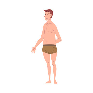 Overweight Man in Underwear, Male Mesomorph Body Type Cartoon Style Vector Illustration on White Background