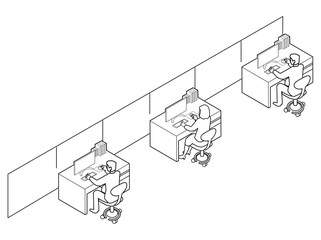 Obraz premium ソーシャルディスタンスな職場-ウイルス対策