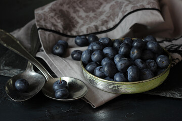 mystic light blueberries on dark background