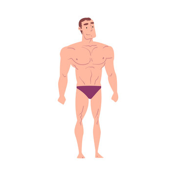 Athletic Muscular Man in Underwear, Inverted Triangle Male Body Type Cartoon Style Vector Illustration on White Background