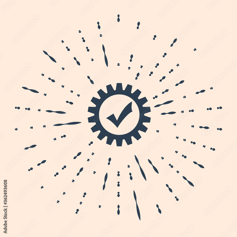 Poster black gear with check mark icon isolated on beige background. cogwheel simple icon. approved service