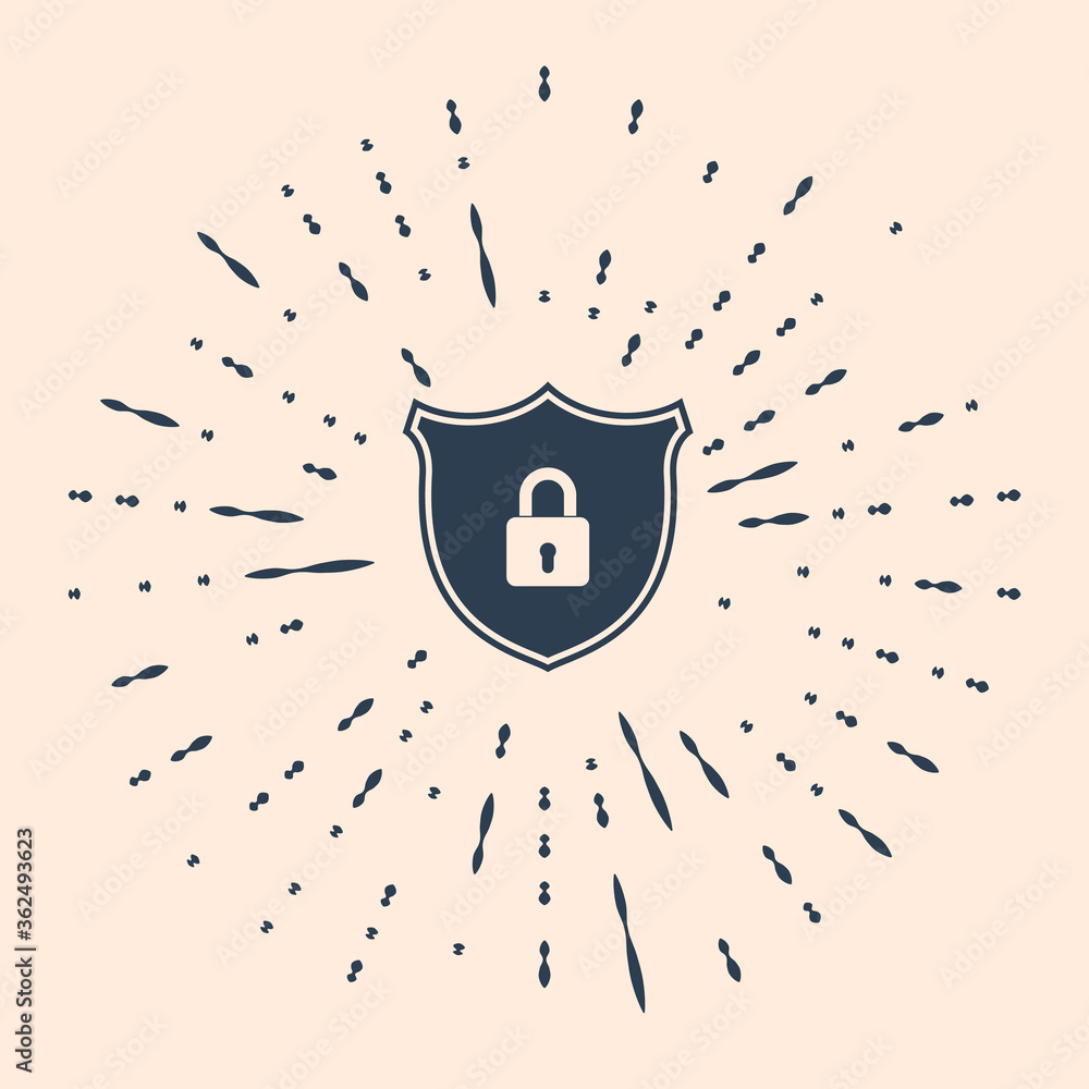 Poster black shield security with lock icon isolated on beige background. protection, safety, password secu