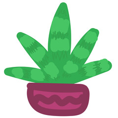 houseplant in a pink pot, vector element in a flat simple style, child drawing