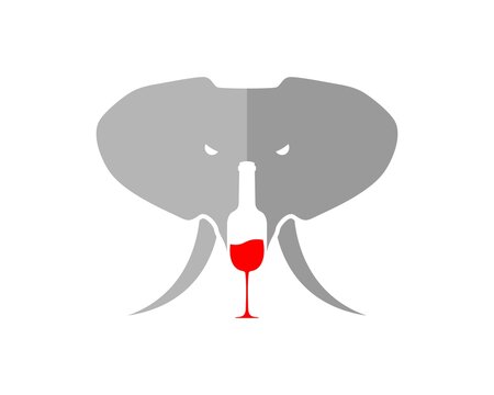 Elephant head with wine bottle and glass inside