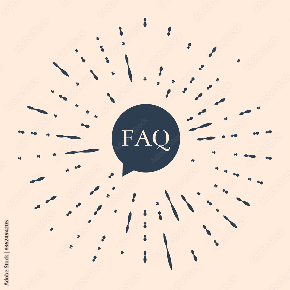 Poster black speech bubble with text faq information icon isolated on beige background. circle button with 